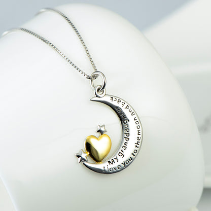 Crescent and Heart Silver Pendant Necklace - product view 8