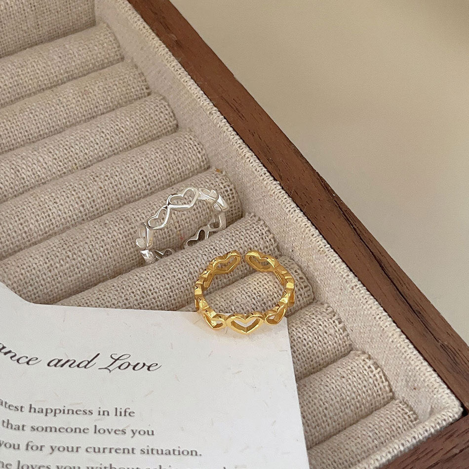 Gold-Tone Open Heart Silver Ring