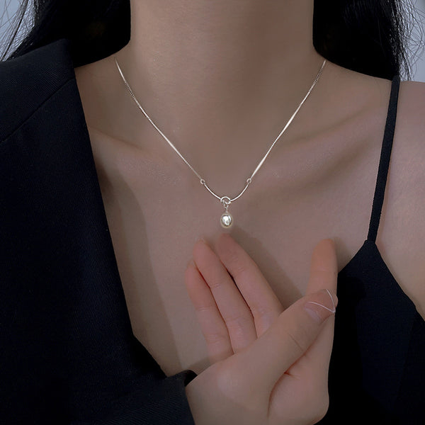 Knot & Pearl Drop Necklace in Gold-Tone Silver