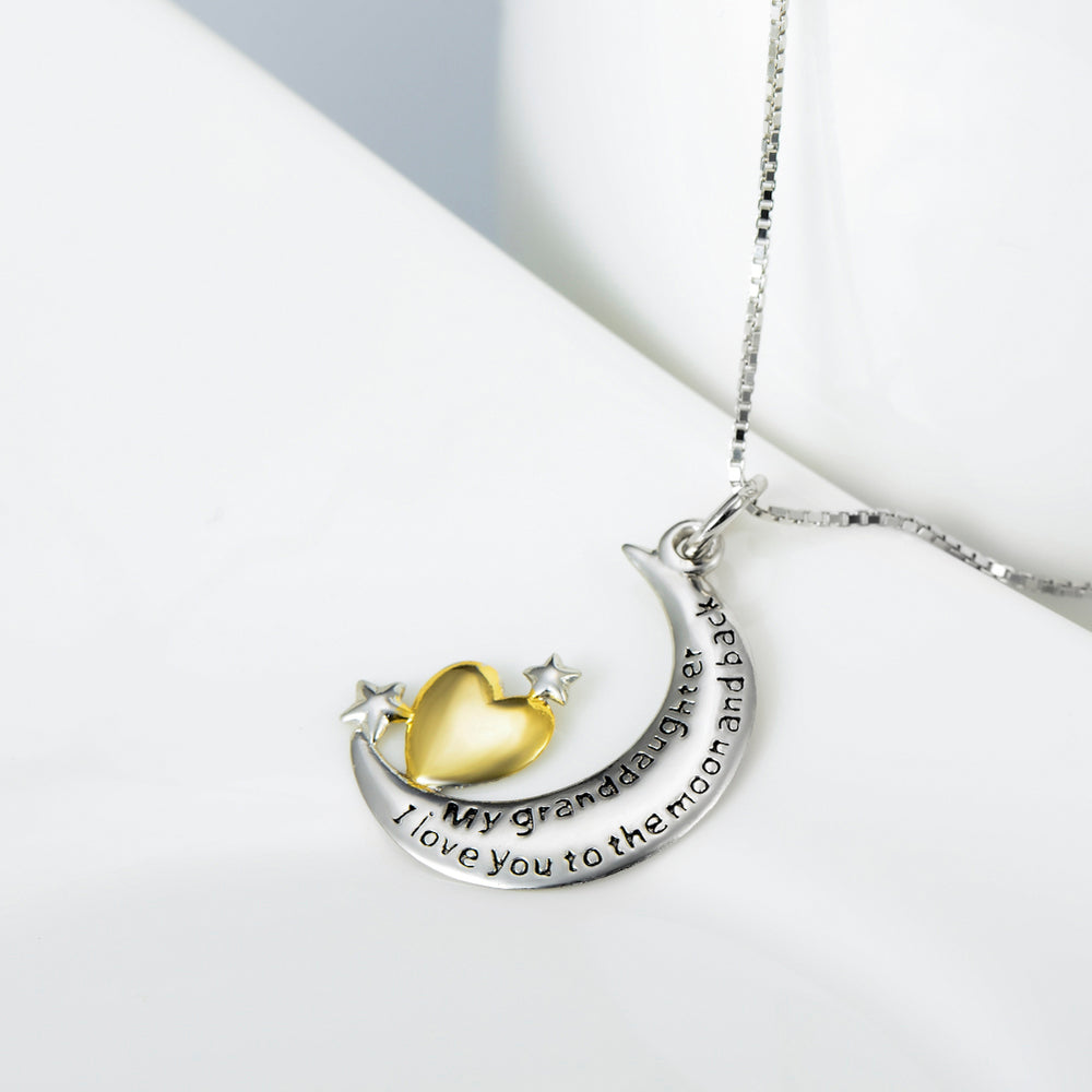 Crescent and Heart Silver Pendant Necklace - product view 6