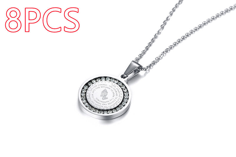 Stainless Steel Rhinestone Prayer Scripture Pendant - view 6