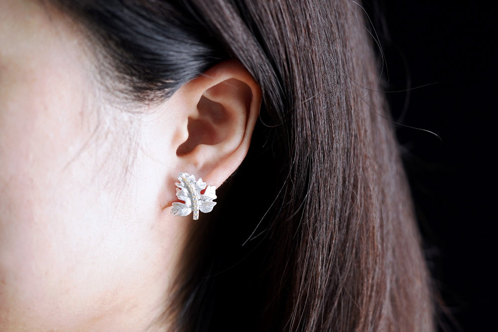 Gilded Leaf Stud Earrings in Silver — product photograph 4