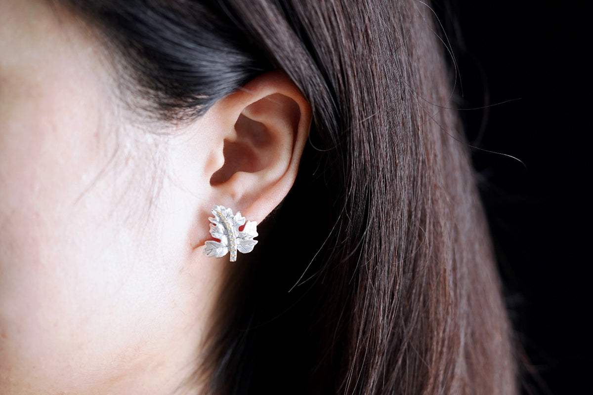 Gilded Leaf Stud Earrings in Silver — product photograph 4