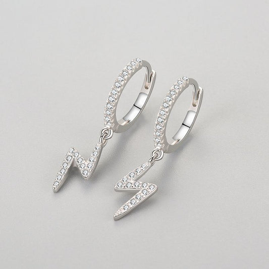 Lightning Drop Silver Hoop Earrings - view 1