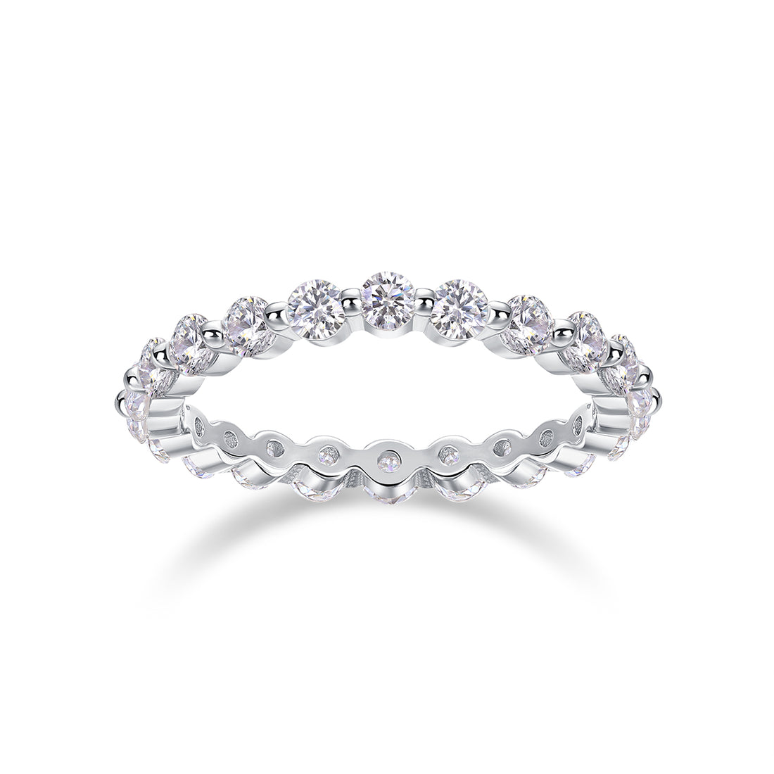 S925 Silver 1.6g Platinum Plated Moissanite Ring, 3.0mm Wavy Eternity 22pcs D VVS1