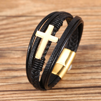 Multi-layer Braided Stainless Steel Cross Men's Bracelet - view 5