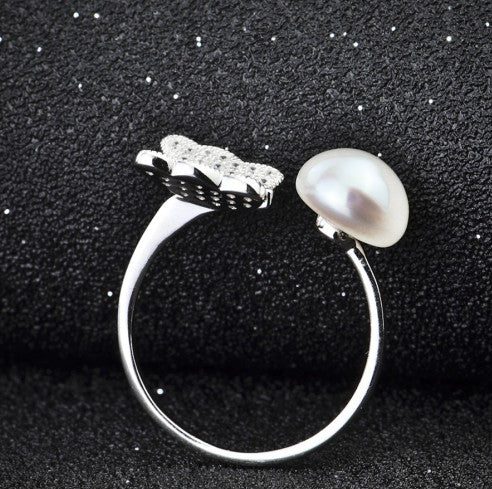 Butterfly Pearl Open Ring in Silver - product view 4