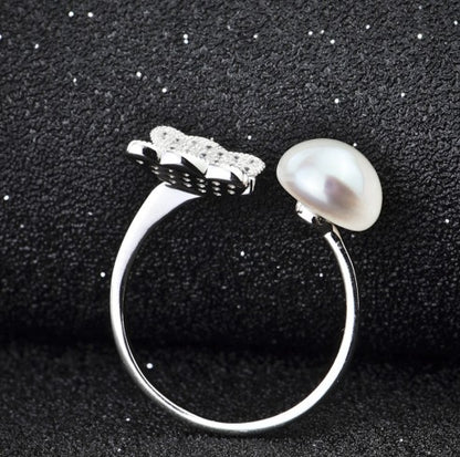 Butterfly Pearl Open Ring in Silver - product view 4