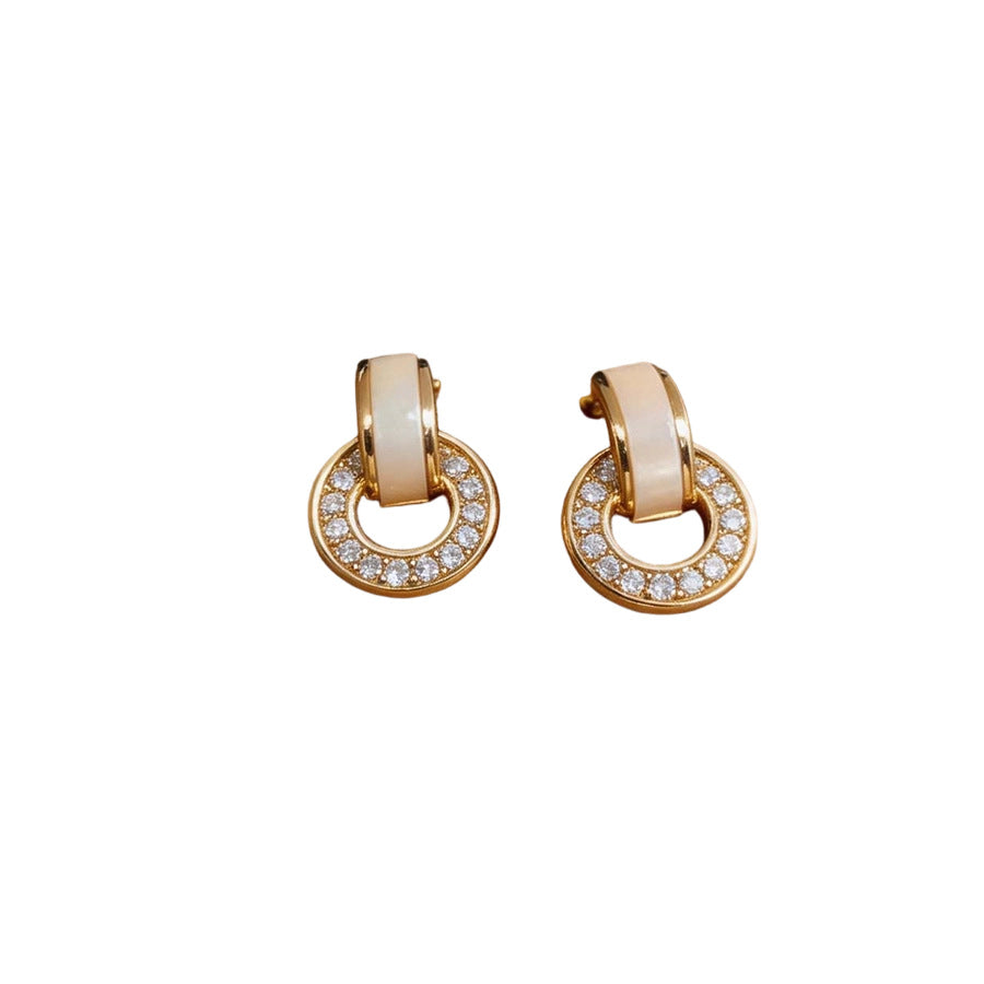 S925 Sterling Silver Pin Korean Style Geometric Round Inlaid Zircon Stud Earrings