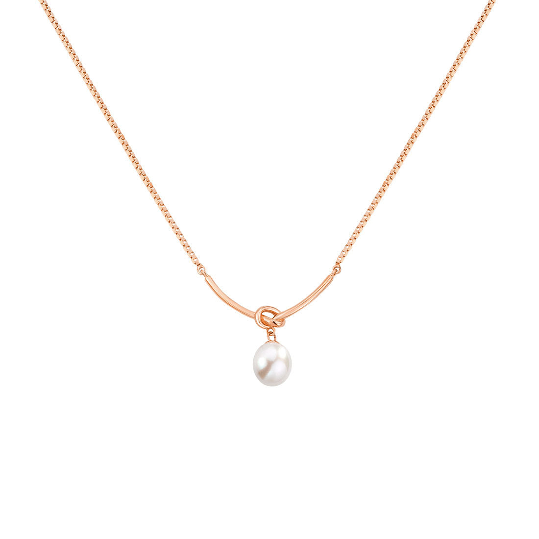 Knot & Pearl Drop Necklace in Gold-Tone Silver - view 4