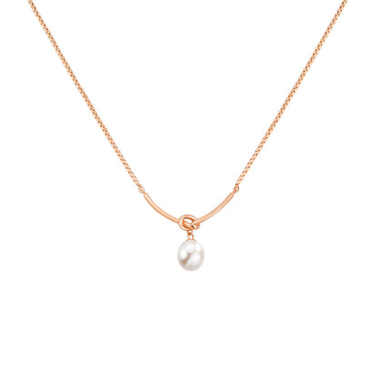 Knot & Pearl Drop Necklace in Gold-Tone Silver - view 4