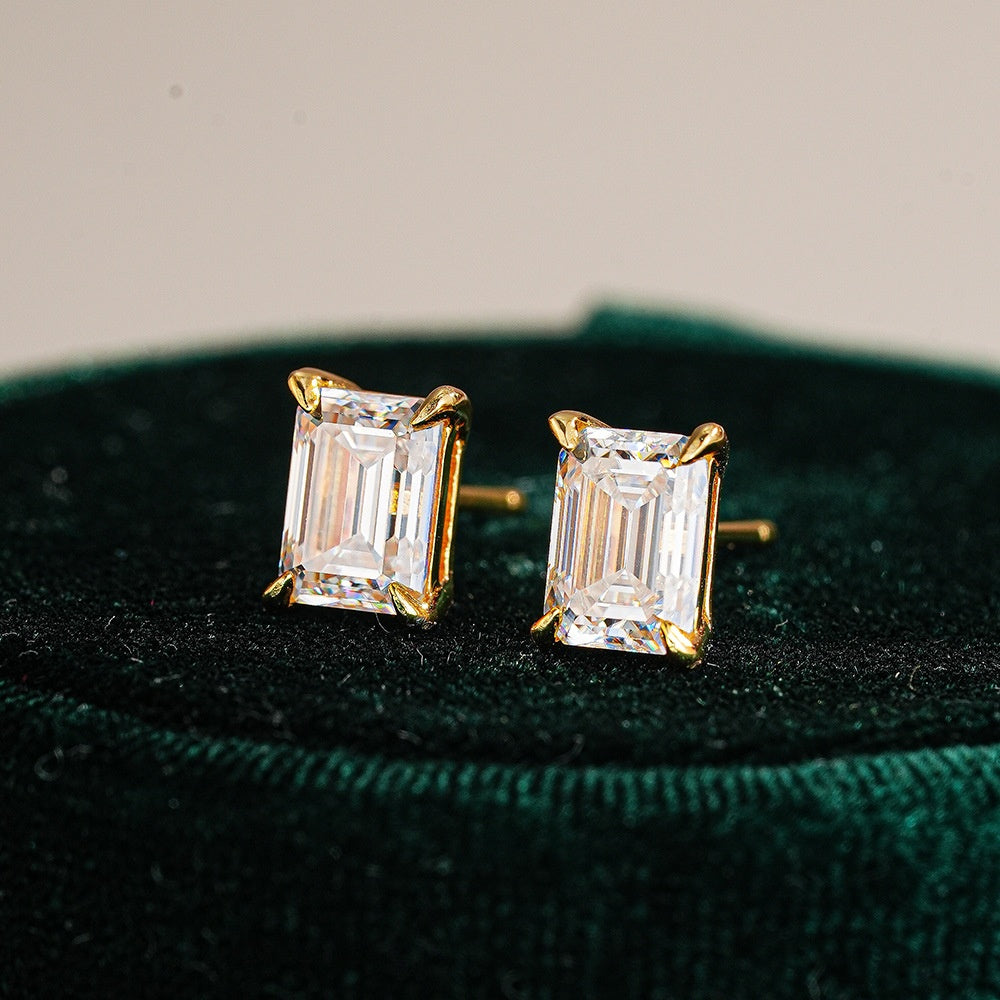 Step-Cut Moissanite Silver Stud Earrings - product view 1