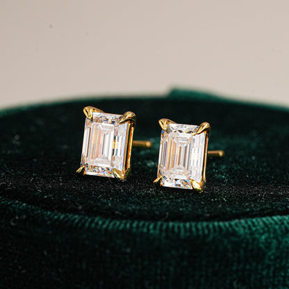 Step-Cut Moissanite Silver Stud Earrings - product view 1