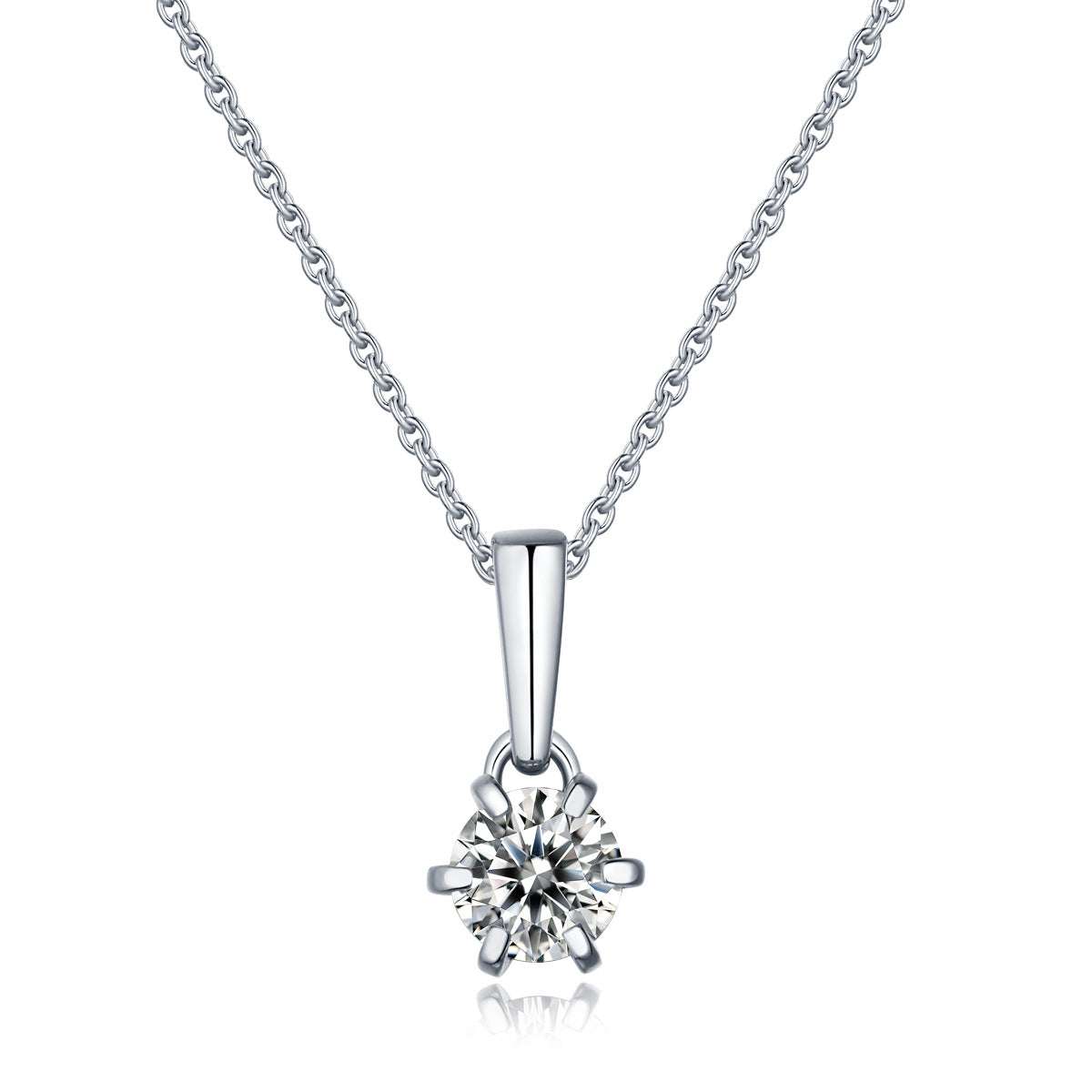 Crown-Set Moissanite Pendant Necklace in Silver - product view 5