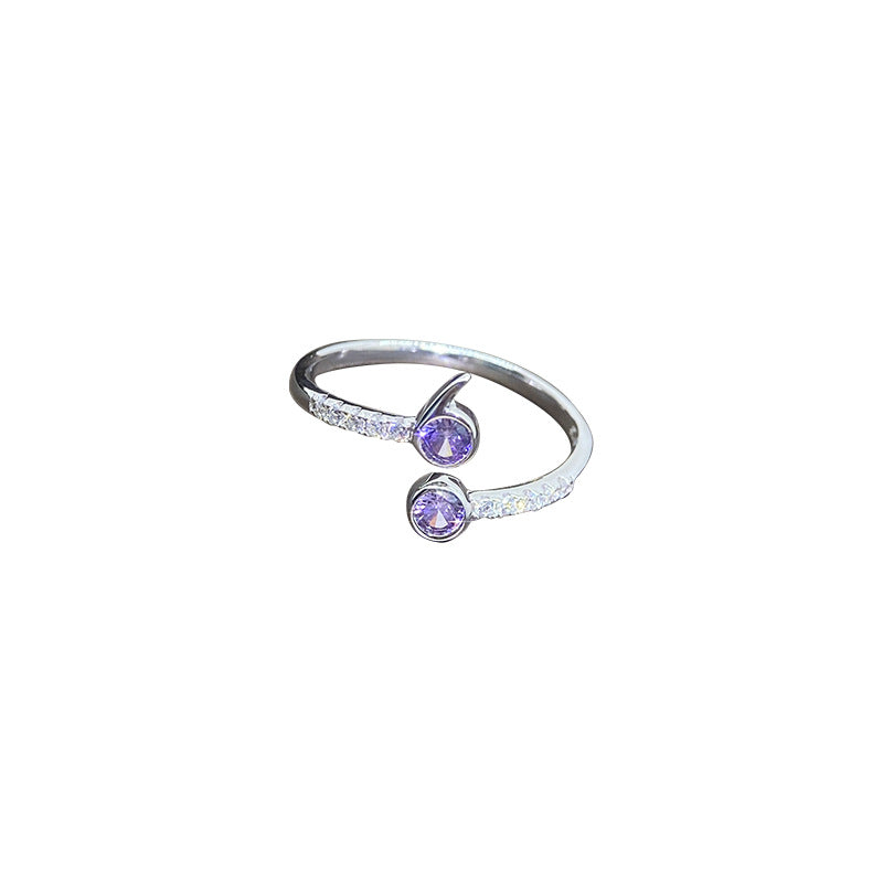 Purple Zircon Flower Open Ring in Silver - product view 1