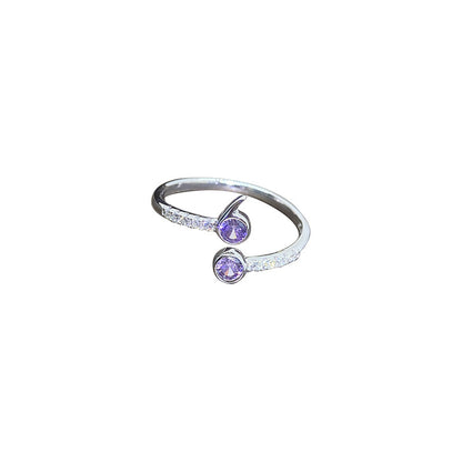 Purple Zircon Flower Open Ring in Silver - product view 1