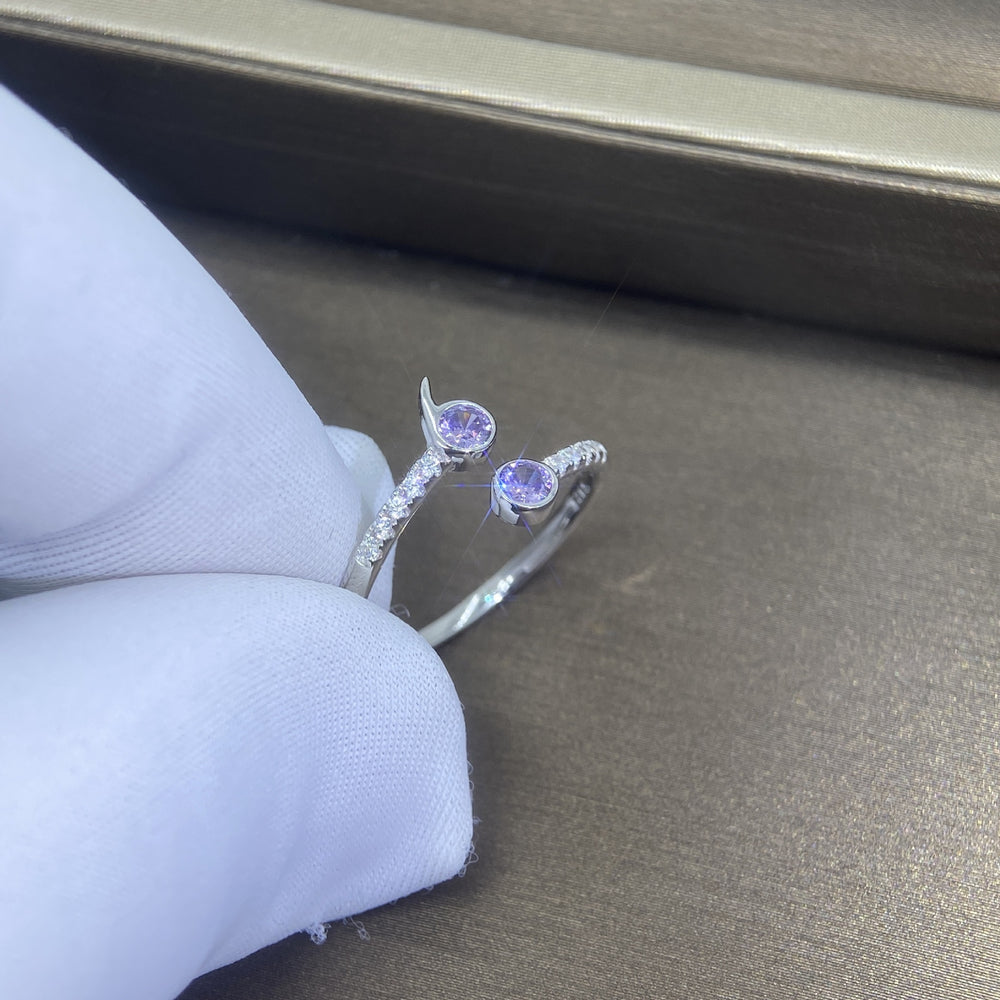 Purple Zircon Flower Open Ring in Silver - product view 4