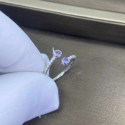 Purple Zircon Flower Open Ring in Silver - product view 4