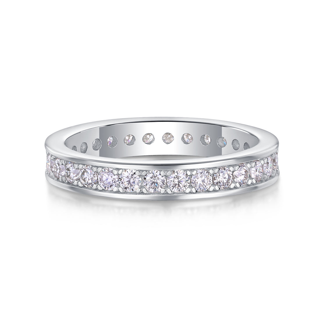 S925 Silver 3.4g Platinum Plated Moissanite Eternity Ring, 4.0mm 30 Stones D VVS1