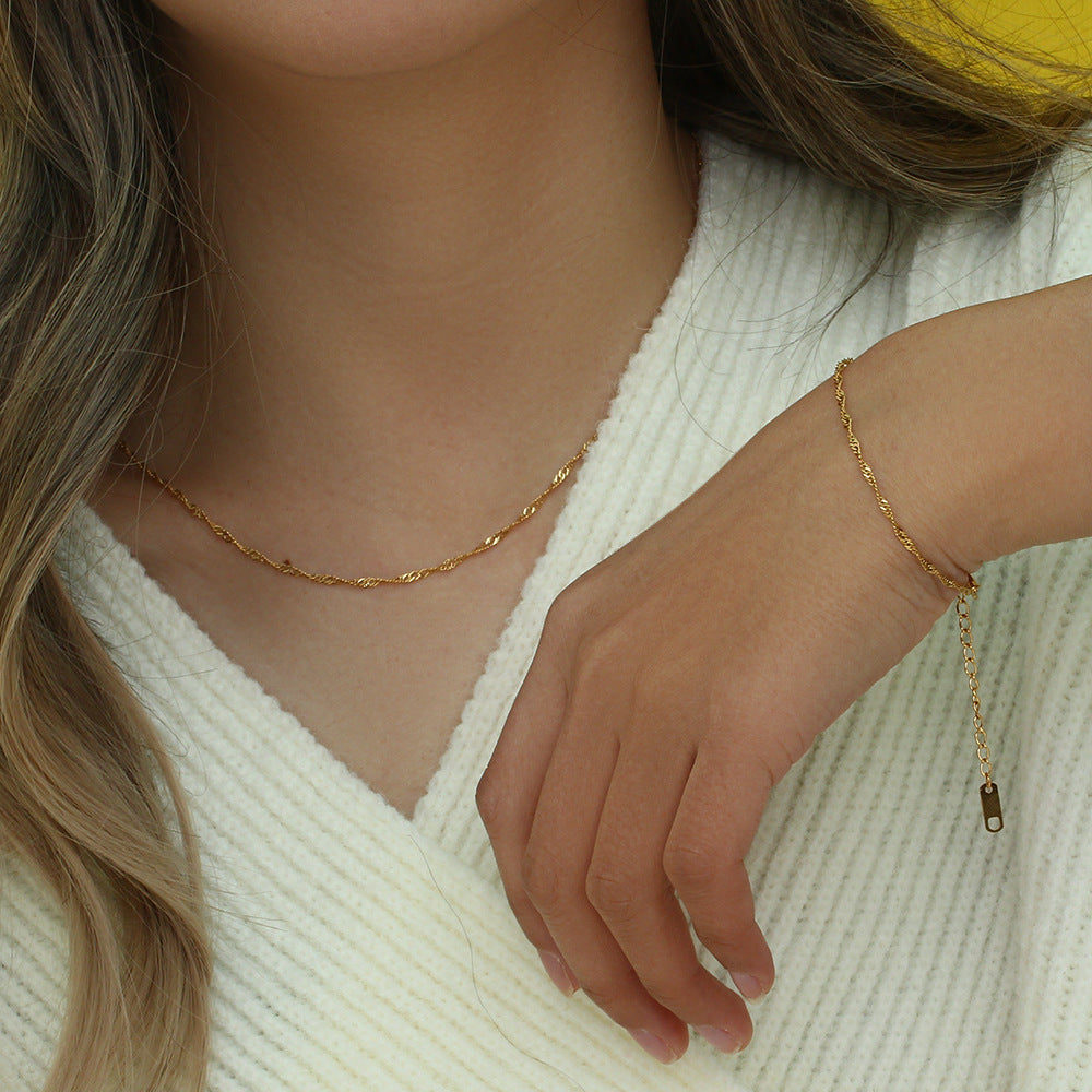 Clavicle Chain Stainless Steel Gold Plated Water Wave Chain Bracelet - view 6