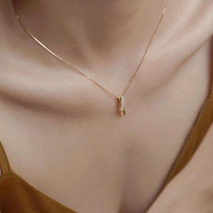 Folded Bar Necklace in Gold-Tone Silver — product photograph 4