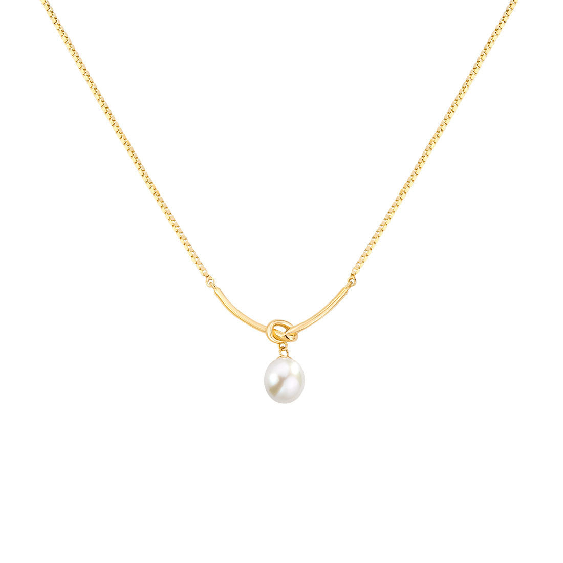 Knot & Pearl Drop Necklace in Gold-Tone Silver