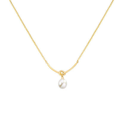 Knot & Pearl Drop Necklace in Gold-Tone Silver - view 3