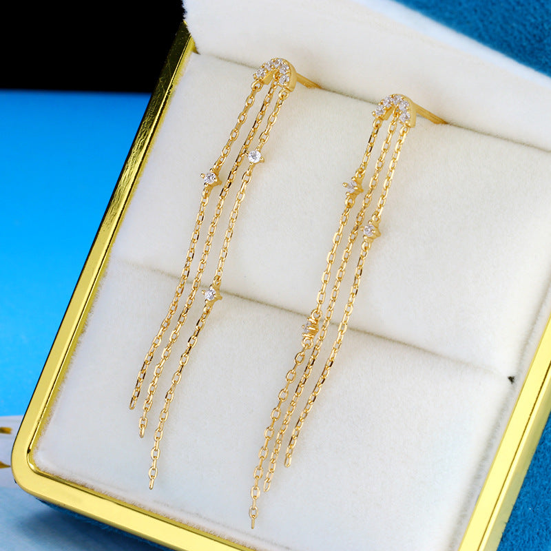 Celestial Chain Drop Earrings in Silver