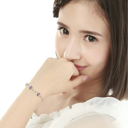 Violet Butterfly Link Bracelet in Silver — product photograph 5