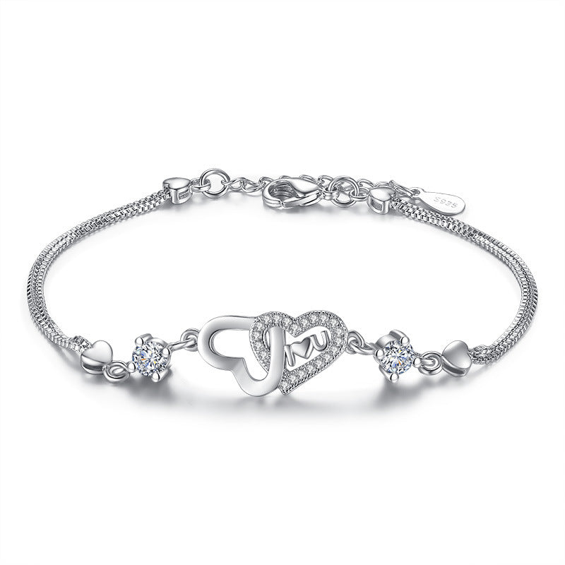 Heart-Detail Silver Chain Bracelet - product view 1