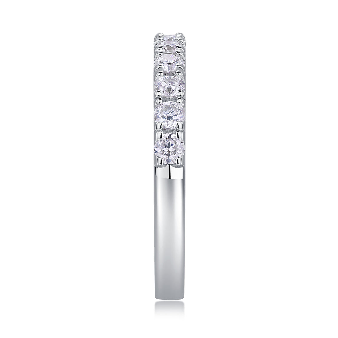 S925 Silver 2.6g Platinum Plated Moissanite Ring, 3.0mm 8pcs D VVS1 Half Eternity