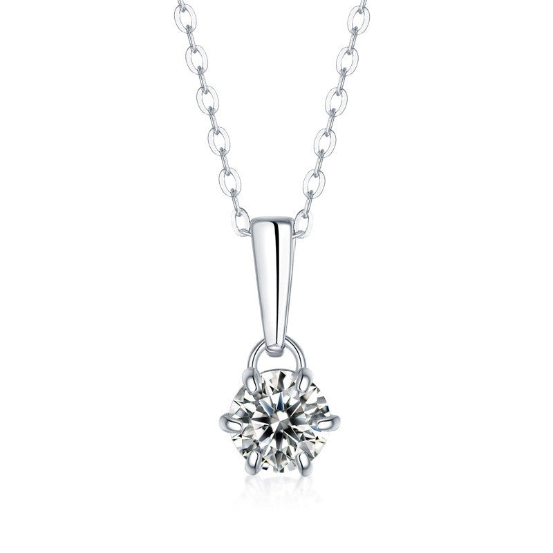 Crown-Set Moissanite Pendant Necklace in Silver - product view 4