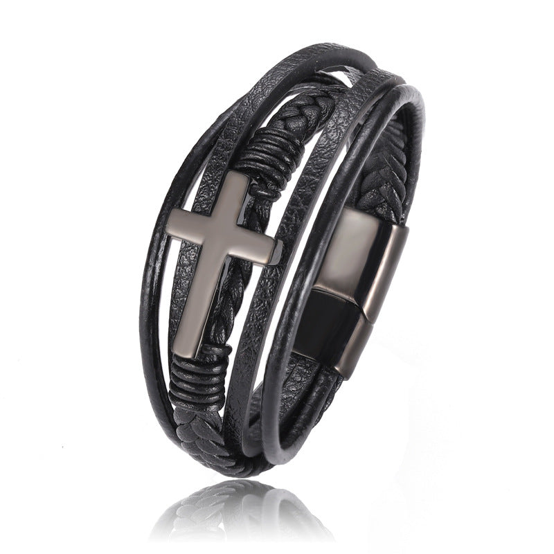 Multi-layer Braided Stainless Steel Cross Men's Bracelet - view 3