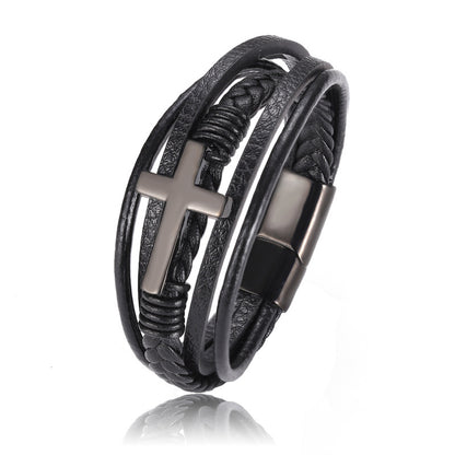 Multi-layer Braided Stainless Steel Cross Men's Bracelet - view 3