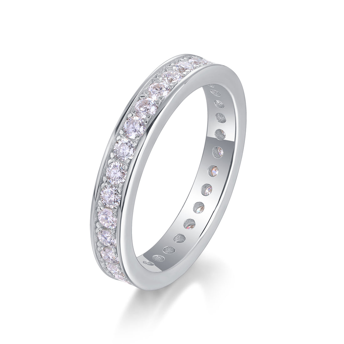 S925 Silver 3.4g Platinum Plated Moissanite Eternity Ring, 4.0mm 30 Stones D VVS1