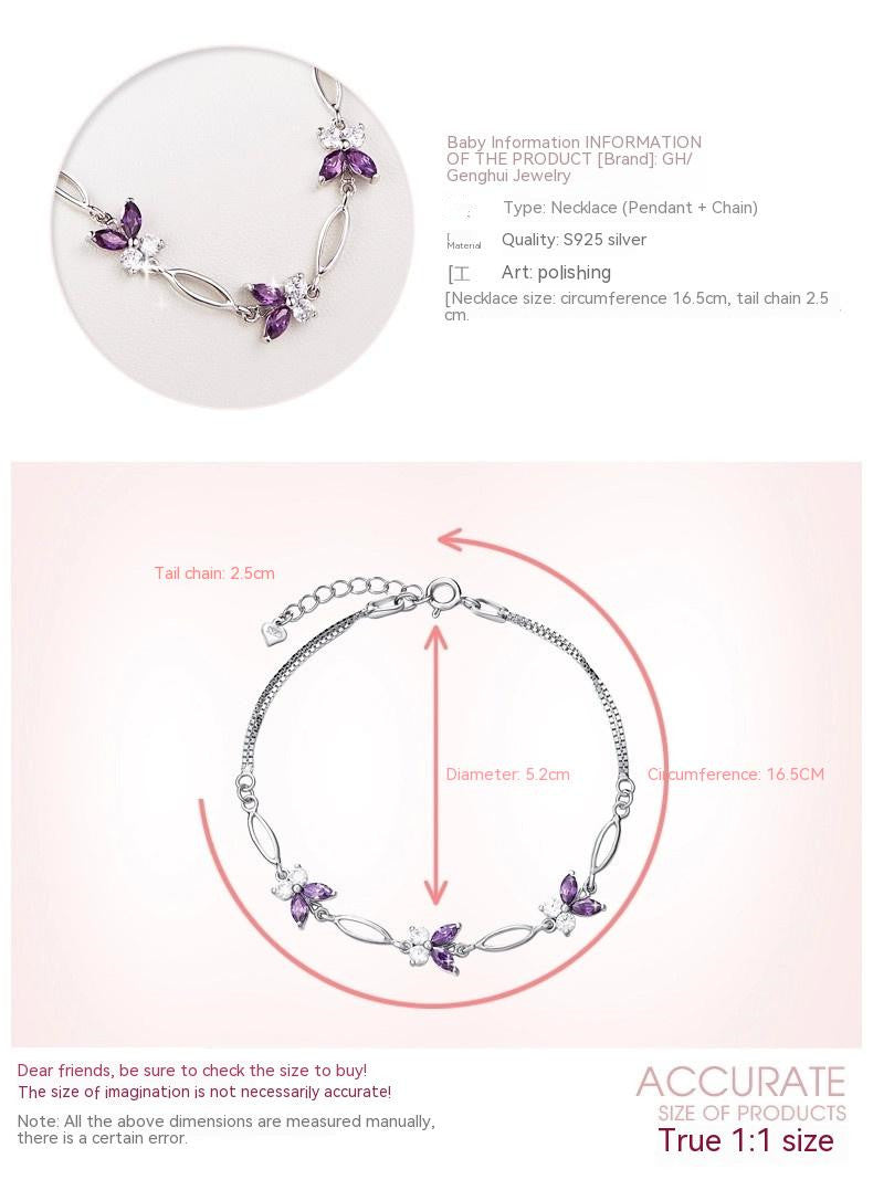 Violet Butterfly Link Bracelet in Silver — product photograph 4