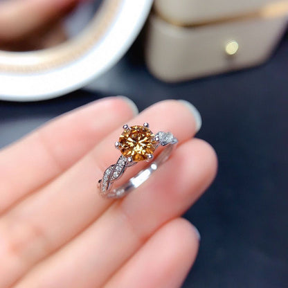 Women 8 Hearts 8 Arrows Champagne Moissanite Open Ring - view 4