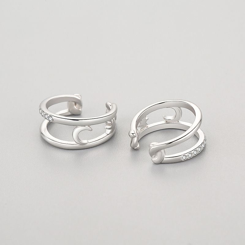 Star-Moon Silver Ear Cuffs - product view 2