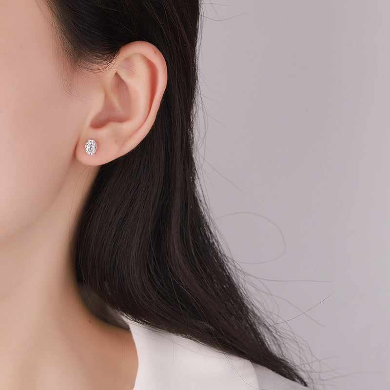 Oval Moissanite Stud Earrings in Silver - product view 2