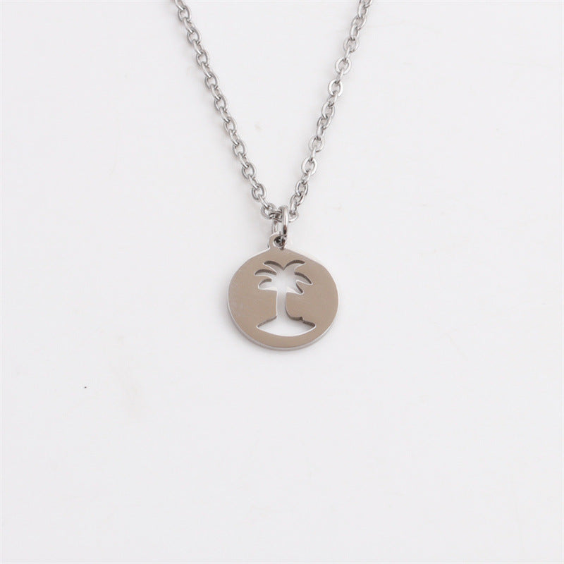 Titanium Steel Hollow Coconut Tree Pendant Necklace - view 5