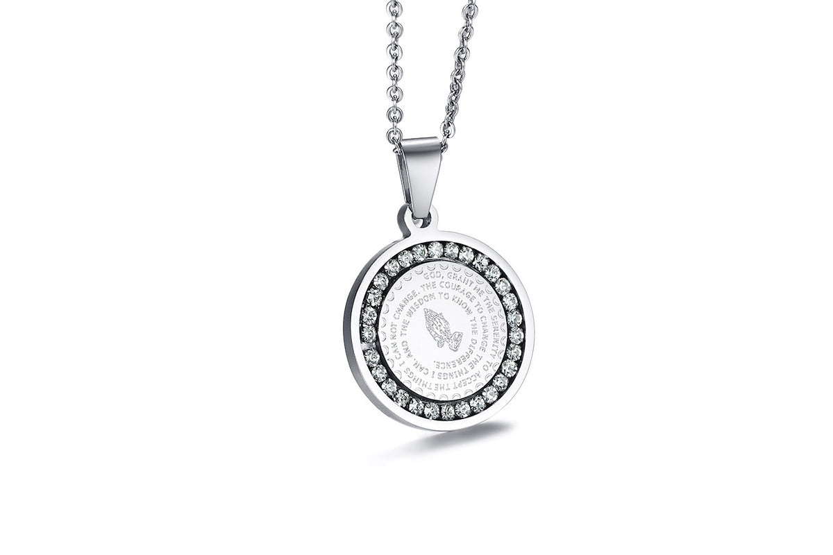Stainless Steel Rhinestone Prayer Scripture Pendant
