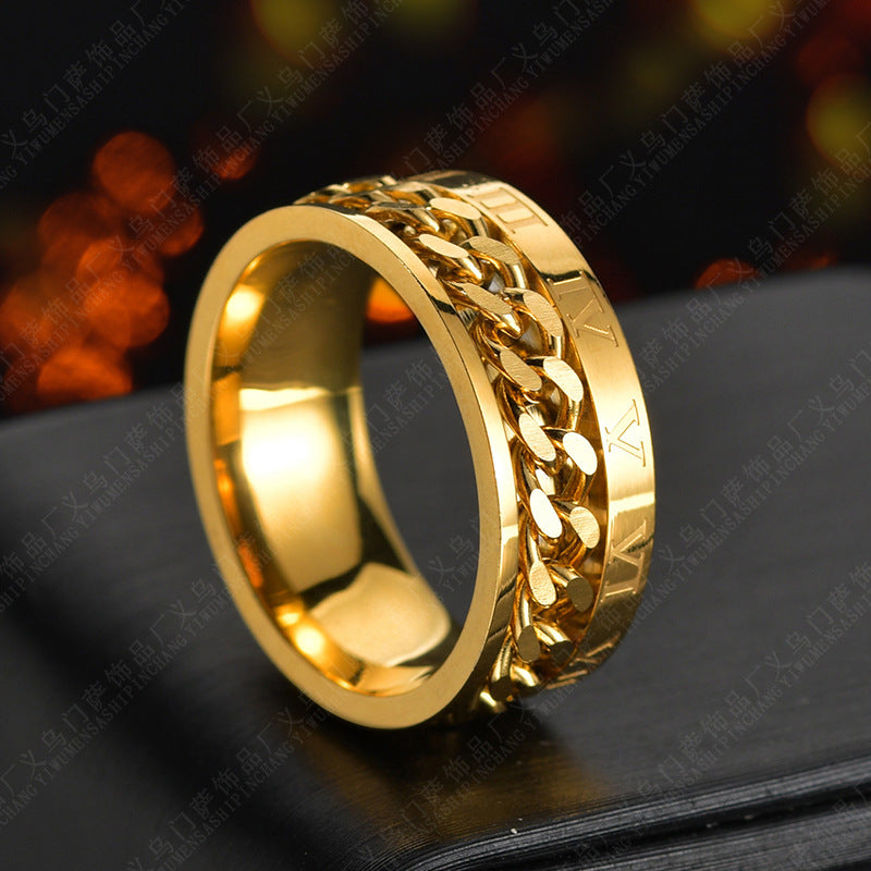 Roman Letter Rotatable Chain Rings Men Digital Titanium Steel Ring Spinner Jewelry - view 3