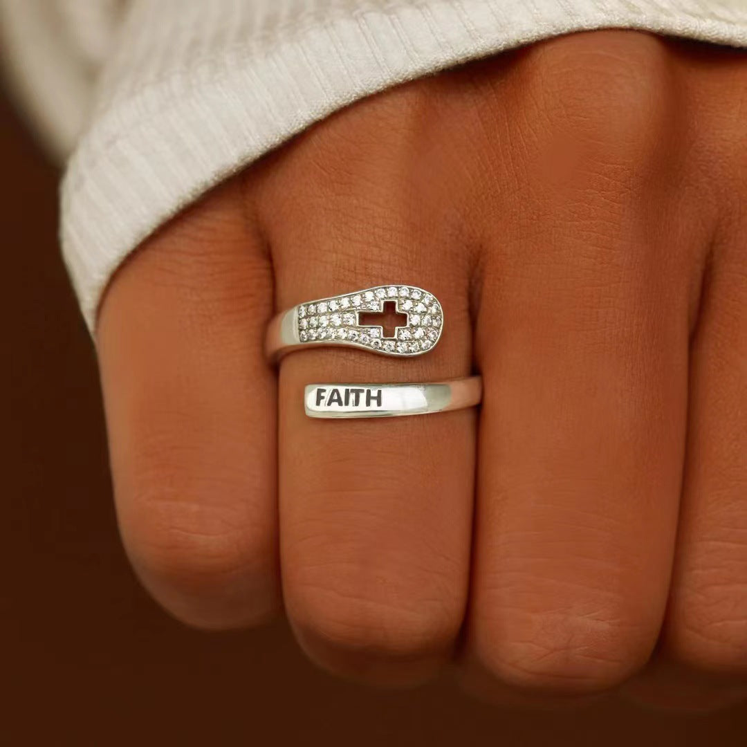 S925 Sterling Silver Faith Cross Zircon Ring - view 4