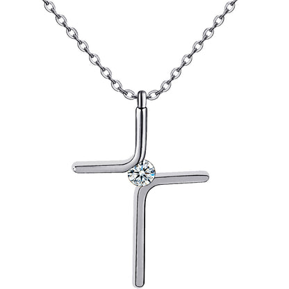 Cross Pendant Simple Necklace Titanium Steel Platinum - view 3