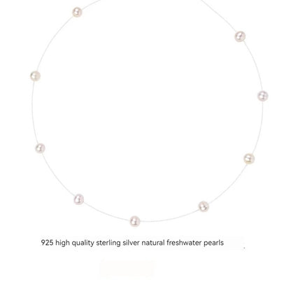 Floating Pearl-Accent Necklace with Silver Details - view 5