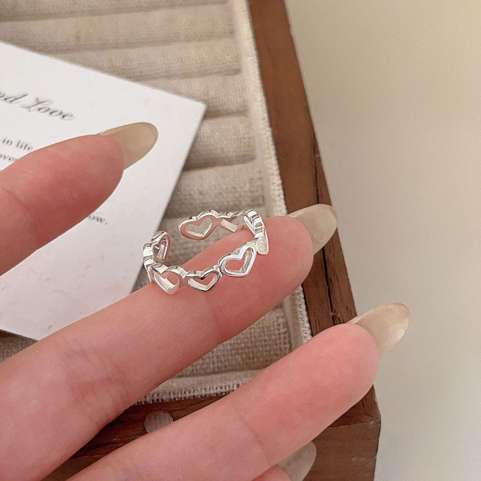Gold-Tone Open Heart Silver Ring - view 5