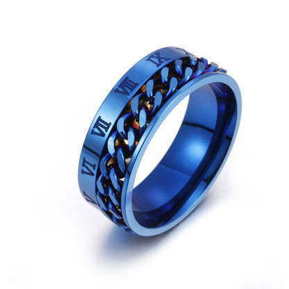 Roman Letter Rotatable Chain Rings Men Digital Titanium Steel Ring Spinner Jewelry - view 6