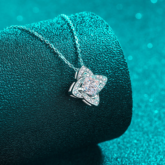Blue Moissanite Silver Pendant Necklace - view 1