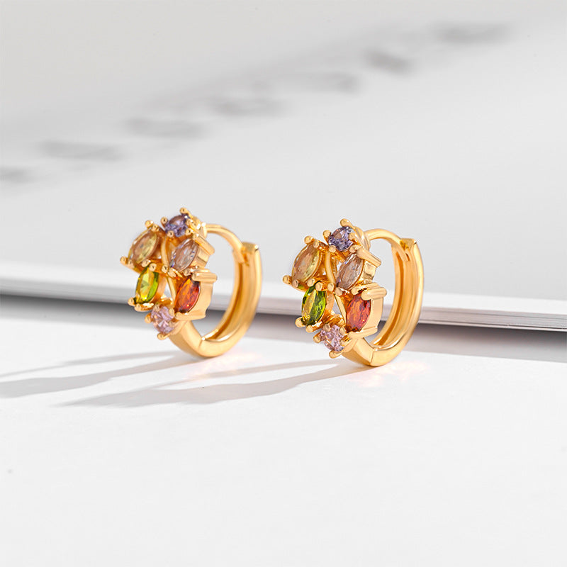 Fashion Multi-style Square Crystal Zircon Ornament Gold Plated Diamond Ear Ring - view 4