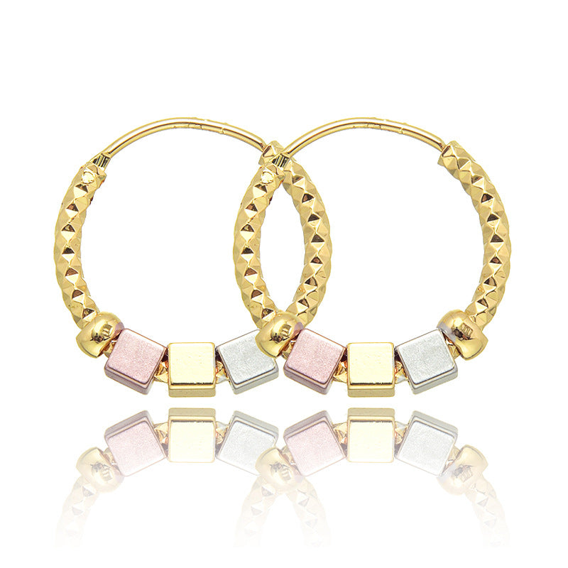 Hollow Rosette Earrings With Gold Contrast Hoops - view 4